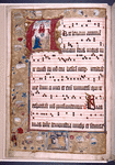 Last Judgment; border roundels of the 15 Last Signs of the end of the world; in lower margin, an Augustinian Hermit taking the habit; artist's signature across front of floor and in the blue bar across the top of this last scene