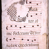 Incipit of text. Large black initial. Four lines of text and four of music