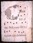 Incipit of text. Large black initial. Four lines of text and four of music