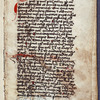 Opening of text. 3-line initial extending into border.  Red daubs as place-markers.  Note of ownership by Carthusians at Erfurt. Hand one