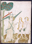 Full-page miniature of the expulsion from Paradise