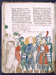 Text with rubrics and placemarkers; miniature including Samson