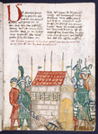 Text with large red initial, placemarkers and rubric; miniature