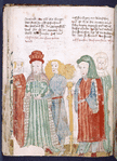 Text with placemarkers and rubric; miniature of Samson's marriage