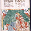 Text with placemarkers and rubric; miniature of Delilah cutting Samson's hair