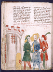 Text with placemarkers and rubric; miniature of Samson led away bound