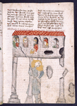 Text with placemarkers and rubric; miniature of Samson holding up columns