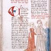 Text with rubric, placemarkers, large red and blue initial with grotesque.  Miniature