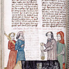 Text with placemarkers and rubric.  Miniature, including coats of arms