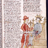 Text with rubric and placemarkers; miniature (in one column) of the murder of a king