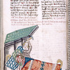 Text with placemarkers and rubric; miniature of a woman murdering a sleeping man