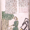 Text with placemarkers and rubric; miniature of man chopping wood