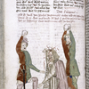Text with placemarkers and rubric; miniature showing man being stoned