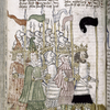 Text with placemarkers and rubric; miniature showing army