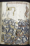 Rubric and full-page miniature showing a battle