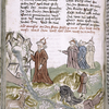 Page of text with placemarkers and rubric; miniature