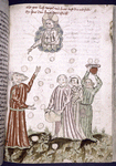 Rubric and full-page miniature showing God showering down bread