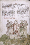 Text with placemarkers and rubric; half-page miniature