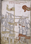 Rubric and full-page miniature showing battle