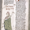 Text with placemarkers, rubric and large red initial; portrait of Jacob in one column