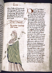 Text with placemarkers, rubric and large red initial; portrait of Jacob in one column