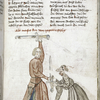 Text with placemarkers and rubric; half-page miniature showing Moses in a swordfight