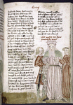 Text with rubric and placemarkers; miniature in one column showing Moses' marriage