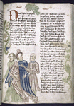 Text with placemarkers, rubric and large initial.  Miniature in one column