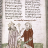 Text with rubric and placemarkers.  Half-page miniature of Moses, Pharaoh, and the dead livestock