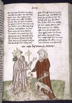 Text with rubric and placemarkers.  Half-page miniature of Moses, Pharaoh, and the dead livestock