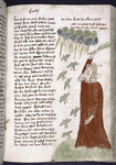Text with rubric and placemarkers; miniature in one column of Moses and the plague of grasshoppers