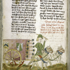 Text with placemarkers and rubric; half-page miniature of Joseph driving a wagon