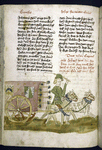 Text with placemarkers and rubric; half-page miniature of Joseph driving a wagon