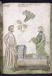 Rubric and full-page miniature of Abraham and Ishmael