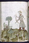 Full-page miniature of man hunting with a bow