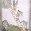 Rubric and full-page initial showing Jacob dreaming and the ladder of angels