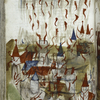 Full-page miniature showing rain of fire on a city