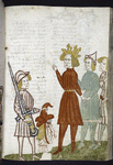 Full-page miniature of David presenting Goliath's head to Saul