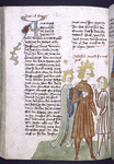Text with rubrics, placemarkers, large blue, red and green initial.  Miniature in one column showing David as king