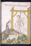 Rubric and full-page miniature of men with their hands and feet being cut off