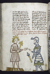 Text with rubric and placemarkers.  Half-page miniature of David giving the letter for Uriah to a soldier