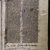 Opening of text, initial with Jerome writing, smaller initials with penwork, rubric, chapter number and book name. Note of provenance in lower margin