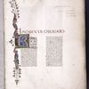 Opening of text, rubric, hierarchy of scripts, large initial on gold field with painted design in border, hand 1