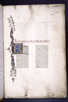 Opening of text, rubric, hierarchy of scripts, large initial on gold field with painted design in border, hand 1