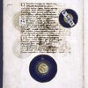 Text with red and blue initials, rubrics, two charts