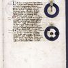Text with red and blue initials, rubrics, two charts