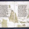 Text with map filling blank spaces, small drawings of cities, including skyline of Cairo in lower right corner
