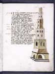 Text with drawing of tower of Babel