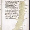Text with red and blue initials.  Map with small drawings of unlabelled cities