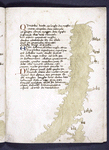 Text with red and blue initials.  Map with small drawings of unlabelled cities